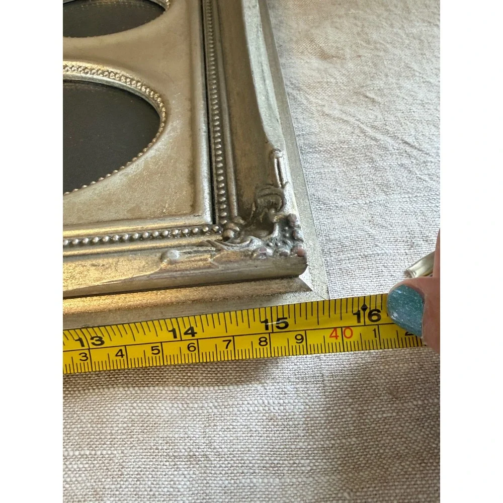 Vintage Silver 7 Opening Collage Picture Frame, Ornate Tabletop Frame